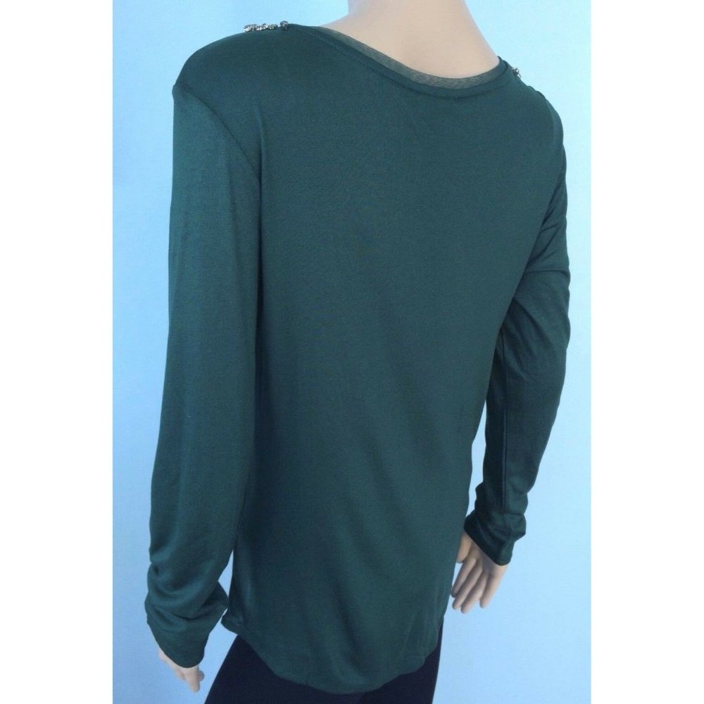 NWT Massimo Dutti Women's Top Sweater Green Long Sleeve Rhinestone Crystal S - Picture 6 of 12
